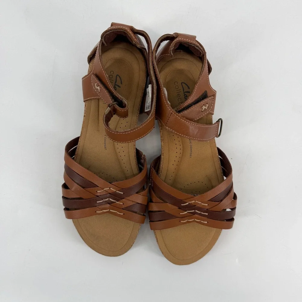 Clarks Roseville Cove Brown Leather Sandals 9.5 Ultimate Comfort Summer Casual
